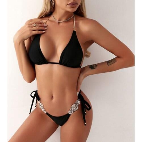 Sexy Metal Chains Halter Diamond Bikini Women Swimsuit Female Swimwear Two pieces Bikini set Brazilian Bathing Suit Swim Lady