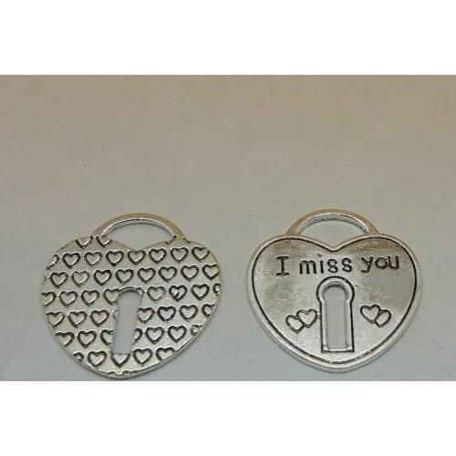 ALYMMO 4pcs/lot Antique Silver I miss you Heart Charms 31x32mm Retro Lock DIY Jewelry Accessories DIY
