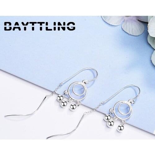 BAYTTLING 925 Sterling Silver 76MM Luxury Wave Circle Bead Drop Earrings For Woman Fashion Party Jewelry Couple Gift