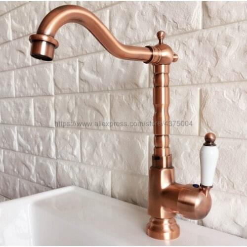 Bathroom Faucet Antique Red Copper Basin Faucet Deck Mounted Single Handle Single Hole Hot And Cold Water Tap Nnf402