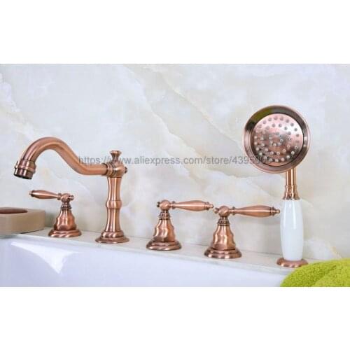 Bathtub Faucet Red Copper Widespread Roamn Tub Faucet 5 Hole Bath Faucet with Handshower Btf228