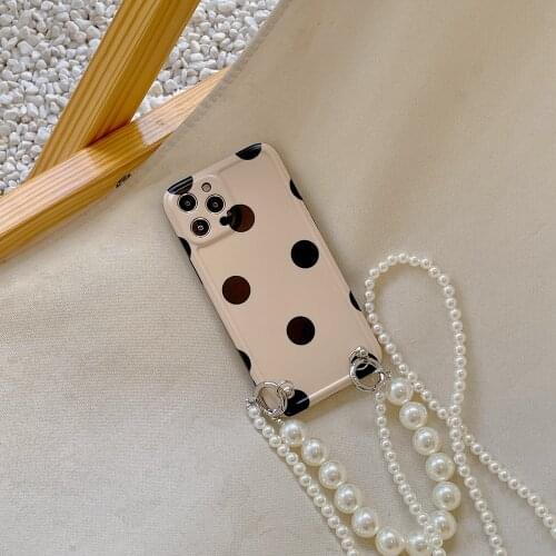 Tobebest Beige Polka Dots Pearl Necklace Bracelet Phone Cases for iphone 12 Pro Max 11 pro max X XS XR 7 8 Plus Chain Soft Cover
