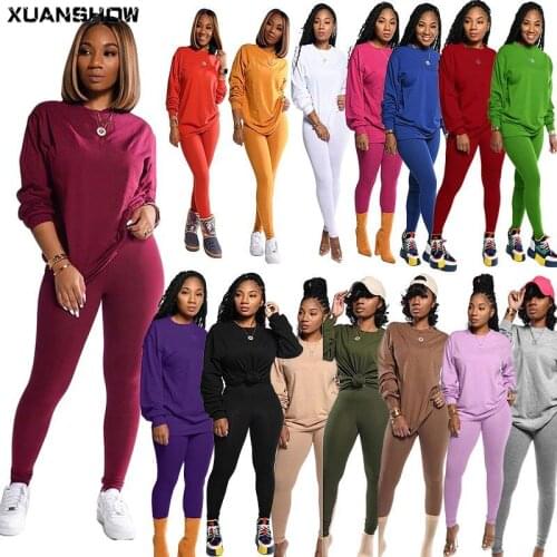 XUANSHOW 2020 Autumn Fashion 15 Colors Solid Women Set Two Piece Outfits Jogger Pants Suit Tracksuit Matching Set Casual Clothes