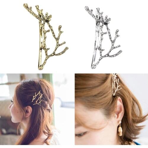 Women Fashion Rose Gold Silver Durable Delicate Unique Metal Branch Leaves Small Hair Clips Bobby Pin Hair Styling Accessories
