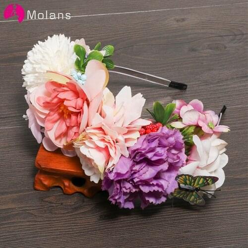 MOLANS Bohemian Flower Headbands Stimulation Butterfly Floral Headpieces Sturdy Alloy Band Hair Accessories for Women Wedding