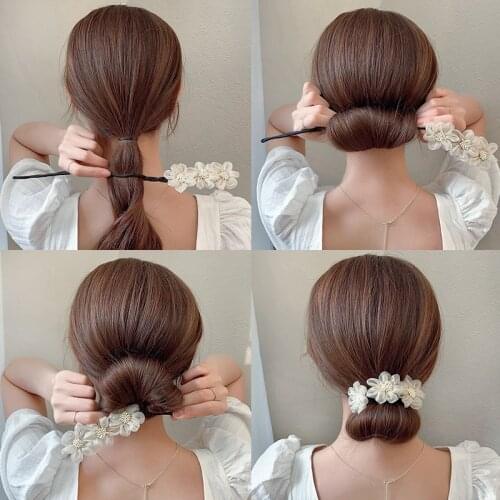 New Women Elegant Bud Chiffon Flowers Bun Scrunchie Girls Sweet Maruko Hairstyles Headband Hairbands Fashion Hair Accessories