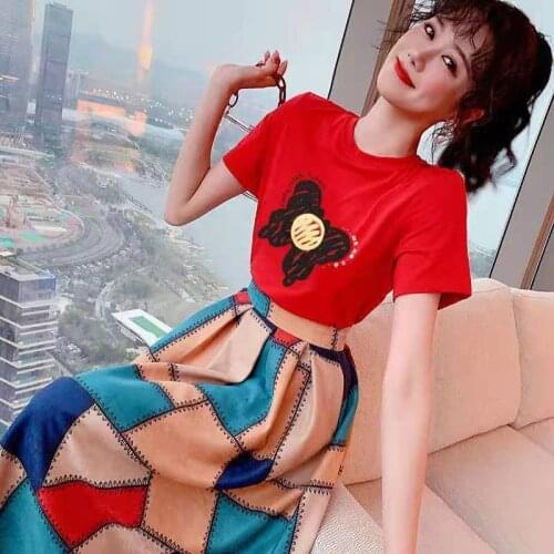 Two-piece Skirt Female 2021 New Trendy Pure Cotton T-shirt Summer Dress Female Two-piece Skirt Thin Ladies Summer Suit