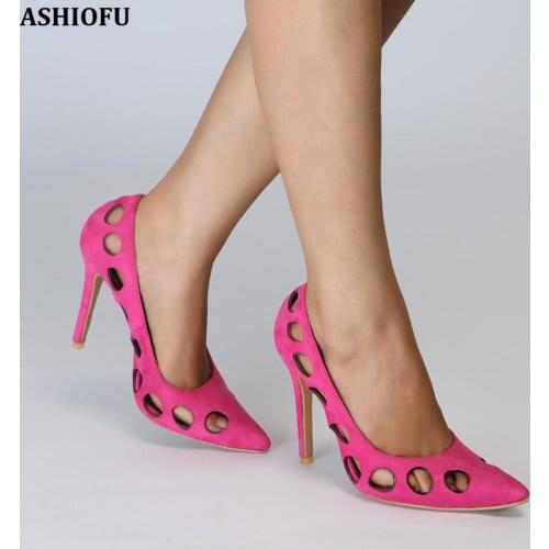 ASHIOFU Handmade Womens High Heel Pumps Holes Party Prom Dress Shoes Night-club Evening Fashion Court Shoes