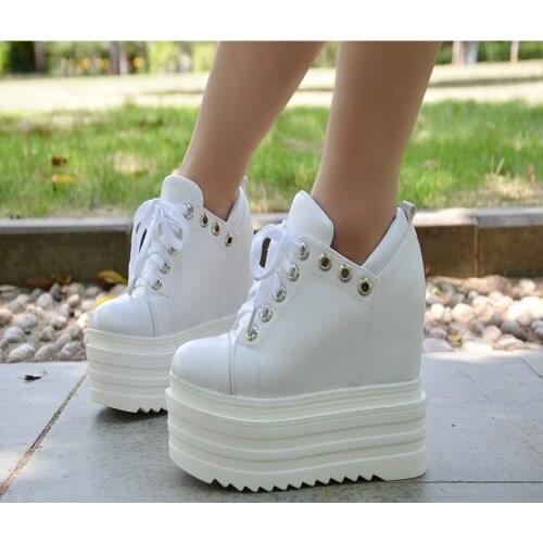 Increased inside casual shoes womens autumn 2020 new versatile sports 13cm lace up super high heel thick sole muffin shoes