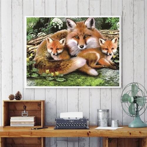 3D Diamond Embroidery Fox Family Needlework 5D Diamond Mosaic Pictures of Rhinestones Hobbies and Crafts Material for Handmade