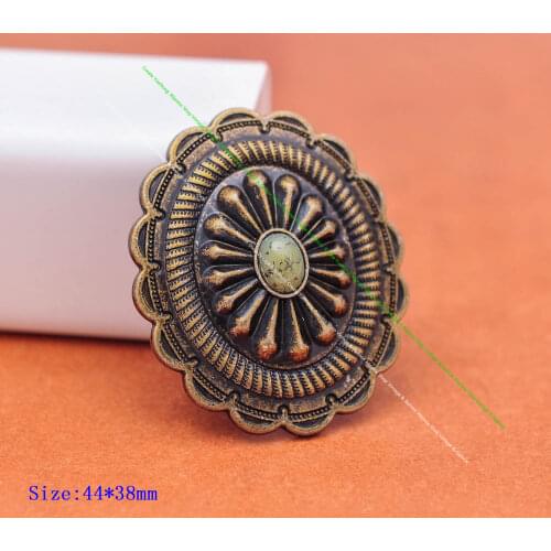 6pc 44*38mm Indian Ethnic Flower Southeast Beige Bead Leather bag Luggage bag Wallet Belt Handbag Oval Concho Screwback