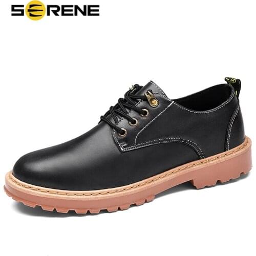 SERENE Brand Mens Boots Dr Martins High Quality Casual Leather Black Boots Mens Shoes Male Fashion Waterproof Work Safety Shoe