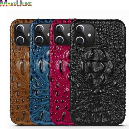 Genuine Leather Case For iPhone 12 Mini 12 Pro Max Back Case Croc Head 3D Hard Cover For iPhone 12Pro Max 12MINI Funda Case