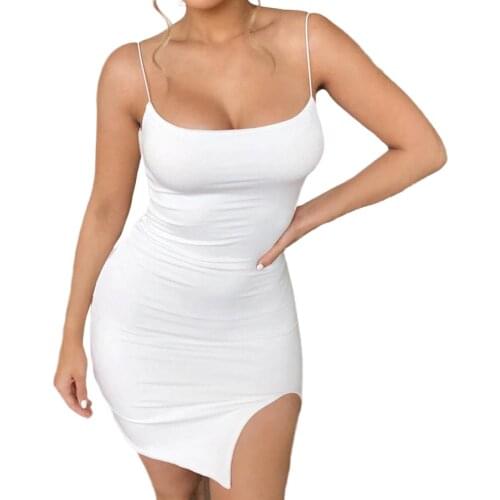 Women Sexy Sleeveless Dress Open Back Split Solid Color Slim Dress Suitable for Evening Party Vacation (S/M/L)