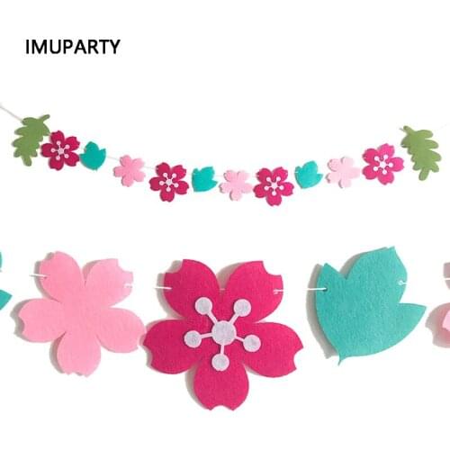 Cherry Blossom and Leaf Banner Wedding Decorations Birthday Party Supplies Fabric Garland Girls Room Decor Bunting