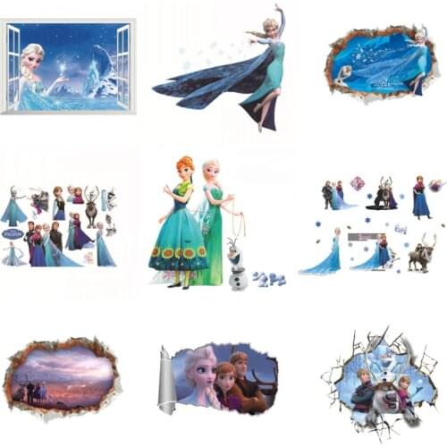 Disney Cartoon Frozen Wall Stickers For Kid Girl Bedroom Accessories Home Decor Elsa Anna Wall Decals PVC Mural Art DIY Posters