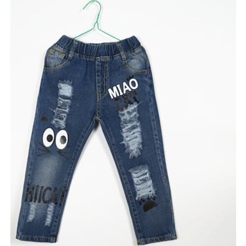 2019 spring Children boys new casual cartoon letters print jeans Kids boys good fashion ripped denim pants 3-8 years