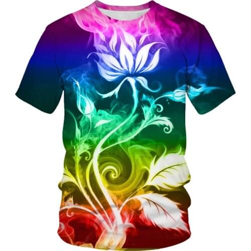 Rainbow Flame Flower mens T-shirts 3D print Summer Fashion Casual Abstract flower Loose Top Short Sleeve T-shirt Men oversized
