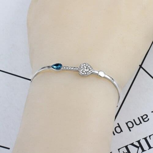 Delicate 2mm Charm Open Cuff Bangles Stainless Steel Elegant Silver color Mens Womens Quality crystal Bracelet Jewellery Gifts