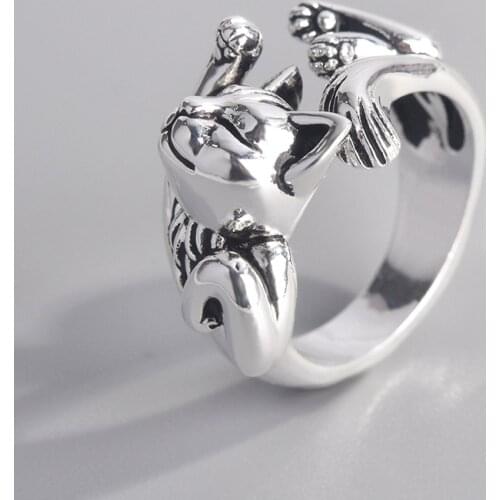 Retro Cute Lucky Cat Shape Mens Open Ring Thai Dance Party Finger Rings Delicate Girl Gift New Fashion Punk Jewelry for Women