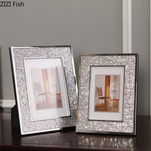 Metal Photo Frame Creativity Sequins Glass Shiny Desktop Photo Display Home Decoration Modern Decor Gold Picture Frame Poster
