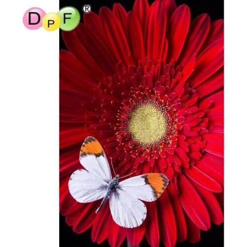 DPF Red Flowers and butterfly Diamond Painting Cross Stitch Kit DIY Diamond Embroidery Rhinestone Round Full Home Decor crafts