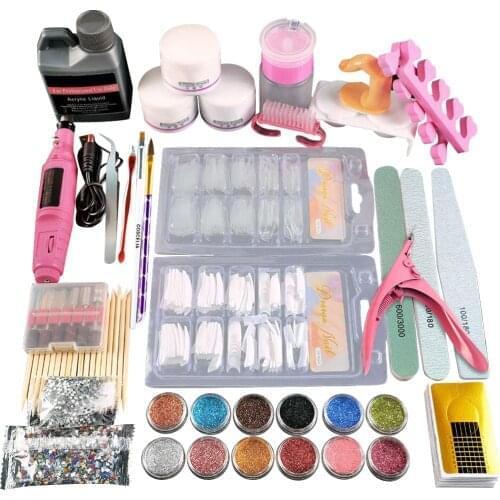 Acrylic Nail Kit Manicure Set Nail Art Tools Kit Acrylic Powder With Acrylic Liquid False Nail Tips Nail Drill Nail Art Deco