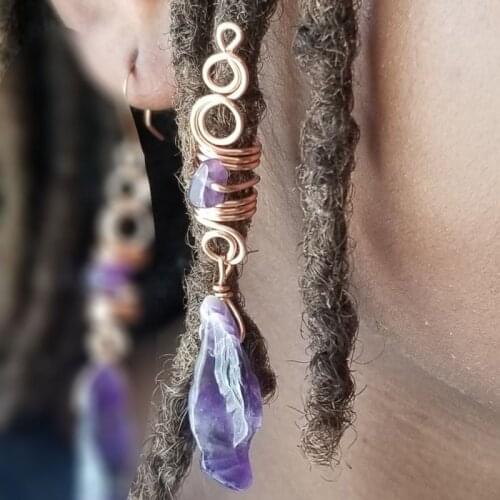 Amethyst Loc jewelry Set, Crystal Dreadlock Jewelry, Dread Sleeves Dreadlock Jewelry