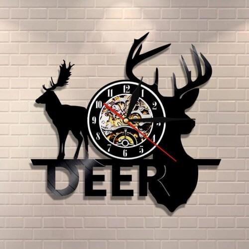 Vinyl Record Wall Clock Deer Antlers Decorative Clock Wall Art Hunters Gift Woodland Deer Hunter Clock Forest Wild Moose Head