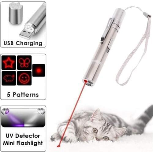 2021 New 3 In 1 USB Rechargeable Funny Cat Chaser Toys Mini Flashlight Laser LED Pen Light Cat Light Pointers Funny Pet Toys Hot
