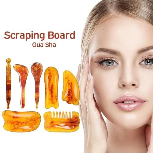 2021 New Natural Resin Amber Gua Sha Scraping for Face Neck Leg SPA Body Care Gua Sha Massage Board Therapy Acupoint Acupressure