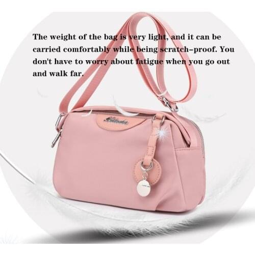 2021 New Shoulder Bag Handbag Trend Joker Simple Solid Color Portable Diagonal Nylon Bag Fabric Waterproof Zipper Square