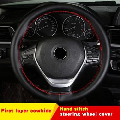 DIY Steering Wheel Covers Soft Fiber Leather Braid On The Steering-wheel Of Car With Needle And Thread Interior Accessories