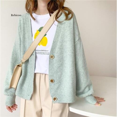Autumn Winter Women Sweater Cardigans Oversize V neck Knit Cardigans Girls Outwear Korean Chic Tops Suete Mujer Poncho