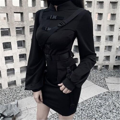 Autumn Women Dress Vintage Dresses Long Sleeve A-lined Punk Style Gothic Dresses for Goth Girls Female Retro Dress