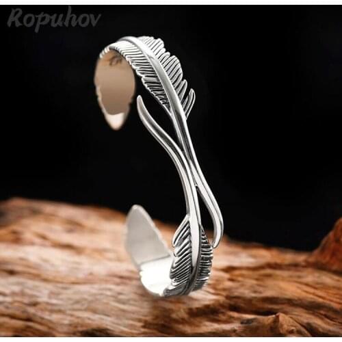 ROPUHOV 2021 New Korean Trendy Jewelry Silver Double Feather Bracelet Opening Simple Personality Forest Leaf Bracelet