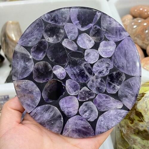 Natural Amethyst Crystal Round Plate Gemstone For Home Office Decor