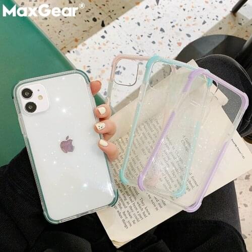 Shockproof Bumper Clear Glitter Phone Case For iPhone 11 12 Pro Max Mini XS XR X 8 7 Plus SE 2020 Soft Silicon Transparent Cover