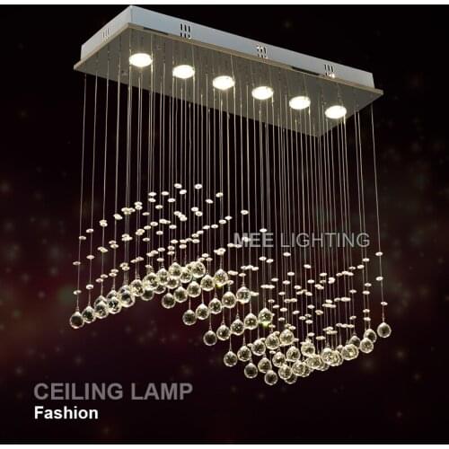 Rectangle Crystal Ceiling Light fixture GU10 bulbs Crystal Curtain Wave ceiling Lights for Dining room Prompt Shipping