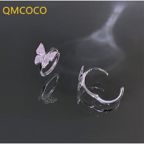 QMCOCO 925 Silver Stud Earrings Trendy Elegant Simple Butterfly Zircon For Birthday Party Accessories Creative Jewelry Gifts