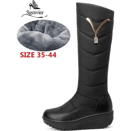 Sgesvier 2020 Snow Boots Women Winter Warm Platform Shoes fashion Metal decoration Waterproof non-slip wedges Knee High boots
