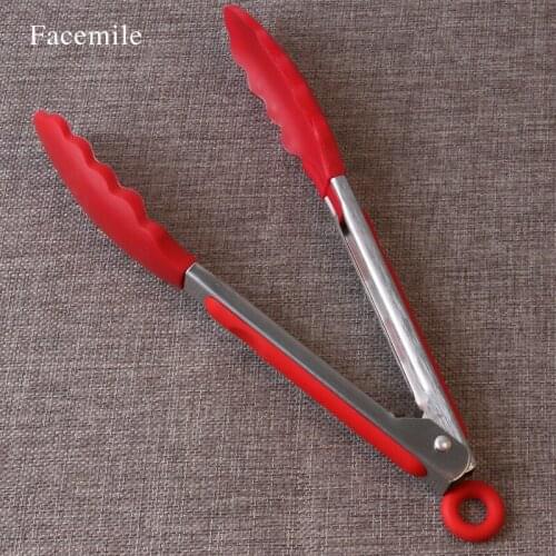 1 Piece BBQ Tongs Silicone Cover Handle Kitchen Tongs Lock Design Barbecue Clip Clamp Stainless steel Food Tongs Green 52067