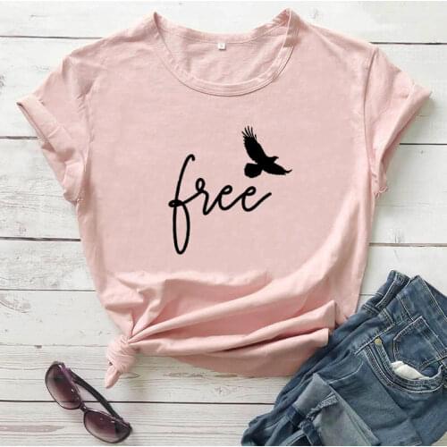 Free As A Bird Graphic Printed Funny Female T-shirt Bird In Flight Graphic Tee Flying Free Life Attitude Shirts Woman Tshirt