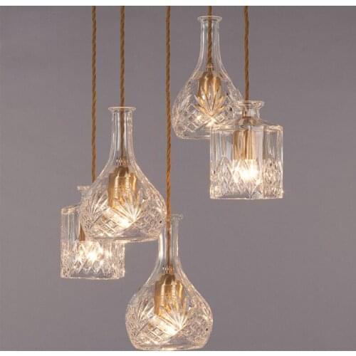 Glass Bottle Pendant Lights Vintage Hanging Lamp for Dining Room Kitchen Light Fixtures Industrial Lamps Home Decor Suspension