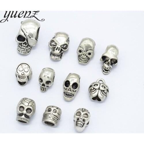 YuenZ 11pcs Mixed Antique Silver color Spacer Beads Metal Skull Beads for Bracelet Jewelry Making Halloween Handmade gifts U017