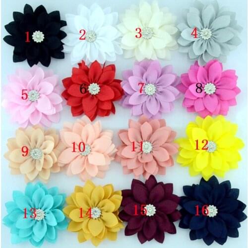 Yundfly 20pcs/lot 3.6" Lotus Chiffon Flowers With Button for Children Baby Headband Clips Diy Kids Girls Women Hair Accessories
