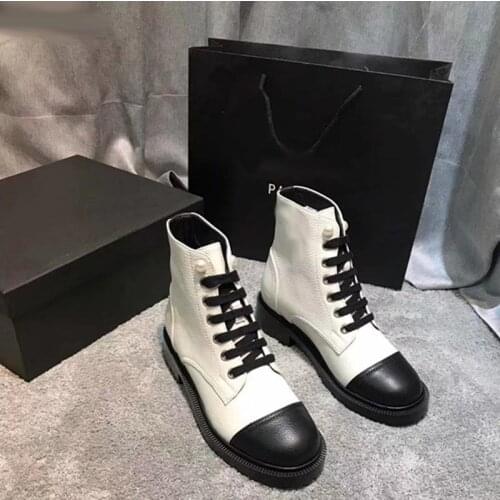 Brand designer women shoes genuine leather winter shoes plaid pearl chain 2019 new lace up platform shoes women