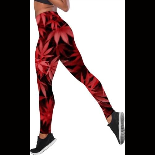 CLOOCL Women Leggings Red Maple Weed Leaves Print High Waist Elasticity Legging Casual Female for Outdoor Fitness Jogging Pants