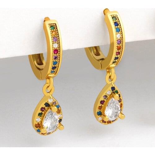 FLOLA Multicolor Water Drop Earrings For Women Small Cubic Zirconia Stone Dangle Earrings Statement Rainbow Jewelry Gifts ersu86