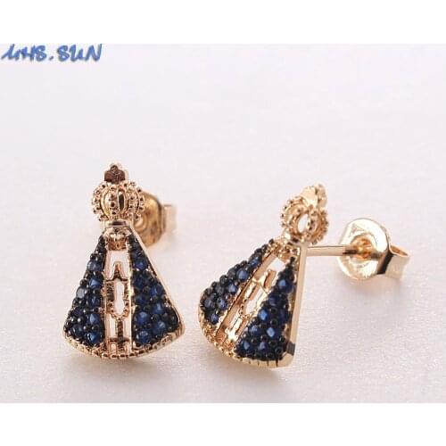 MHS.SUN Fashion Women Cubic Zircon Earrings Mary Design AAA Zircon Crystal Stud Earrings Religion Jewelry For Party Gift 1Pair
